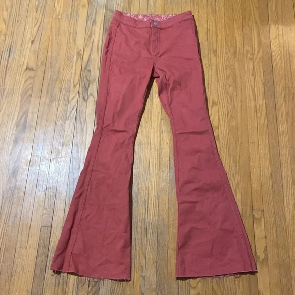Red Patterned Flare Pants - Picture 2 of 5